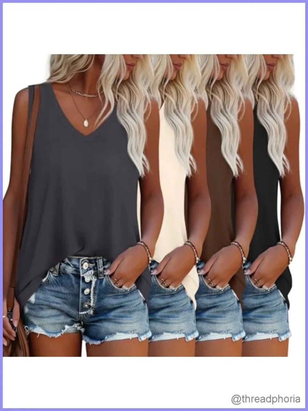 4 Pack Loose Fit V Neck Sleeveless Tank Tops Summer Tees